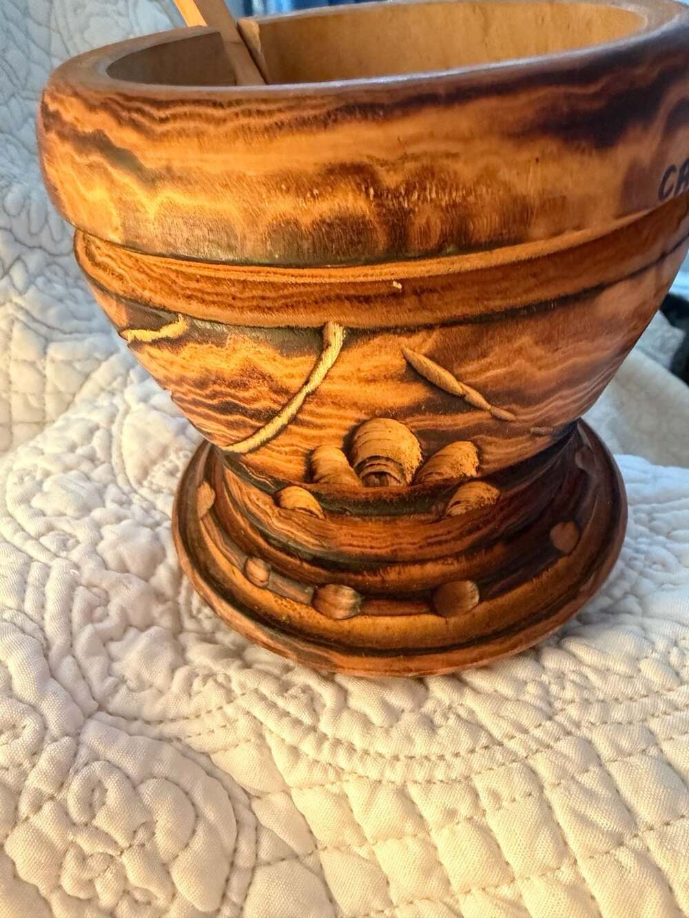 Handmade Carved Wood Pedestal Bowl Cabo Frio-RJ with Ladle - Picture 1 of 6